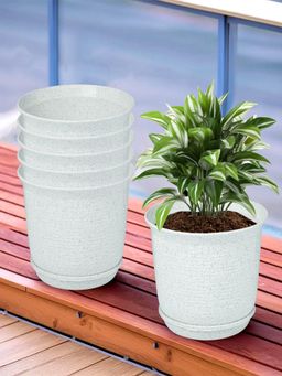 Kuber Industries - Marble Sawera Flower Pot for Home & Garden with Tray White (Pack of 6)