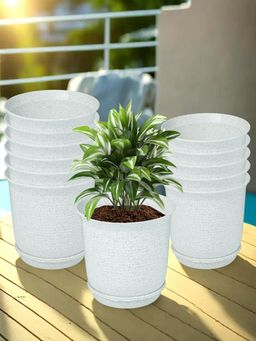Kuber Industries - Marble Sawera Flower Pot for Home & Garden with Tray White (Pack of 12)