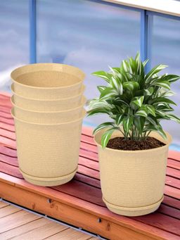 Kuber Industries - Marble Sawera Flower Pot for Home & Garden with Tray Beige (Pack of 5)