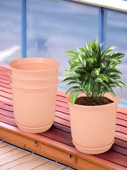 Kuber Industries - Marble Sawera Flower Pot for Home & Garden with Tray Peach (Pack of 4)