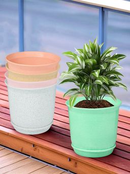 Kuber Industries - Marble Sawera Flower Pot for Home with Tray Multicolor (Pack of 5)