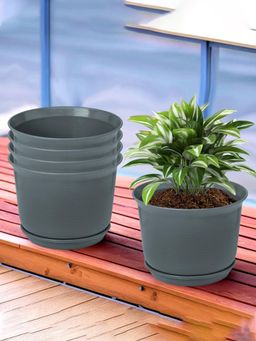 Kuber Industries - Plain Sawera Flower Pot for Home with Tray Gray (Pack of 5)
