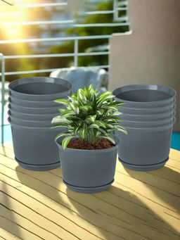 Kuber Industries - Plain Sawera Flower Pot for Home with Tray Gray (Pack of 12)