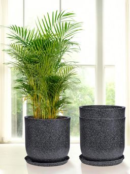 Kuber Industries - Marble Jaguar Flower Pot for Home & Garden with Tray Black (Pack of 3)