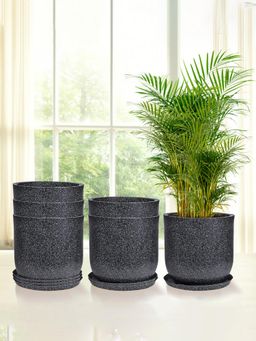 Kuber Industries - Marble Jaguar Flower Pot for Home & Garden with Tray Black (Pack of 6)