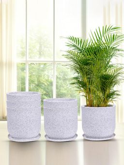 Kuber Industries - Marble Jaguar Flower Pot for Home & Garden with Tray White (Pack of 6)