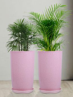 Kuber Industries - Marble Emerald Flower Pot for Home & Garden with Tray 18 Inch Pink (Pack of 2)