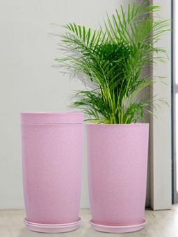 Kuber Industries - Marble Emerald Flower Pot for Home & Garden with Tray 18 Inch Pink (Pack of 3)