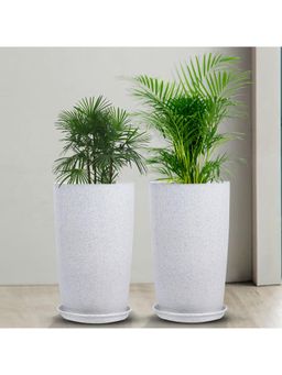 Kuber Industries - Marble Emerald Flower Pot for Home & Garden with Tray 18 Inch White (Pack of 2)