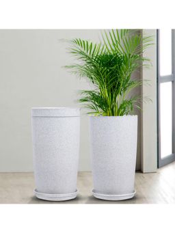 Kuber Industries - Marble Emerald Flower Pot for Home & Garden with Tray 18 Inch White (Pack of 3)