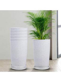 Kuber Industries - Marble Emerald Flower Pot for Home & Garden with Tray 18 Inch White (Pack of 6)