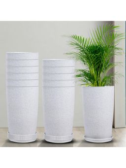 Kuber Industries - Marble Emerald Flower Pot for Home & Garden with Tray 18 Inch White (Pack of 12)