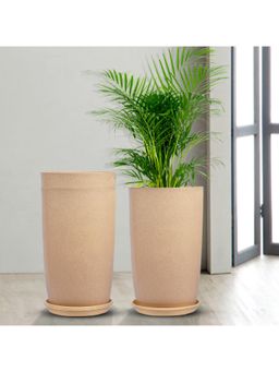 Kuber Industries - Marble Emerald Flower Pot for Home & Garden with Tray 18 Inch Beige (Pack of 3)