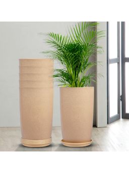 Kuber Industries - Marble Emerald Flower Pot for Home & Garden with Tray 18 Inch Beige (Pack of 6)