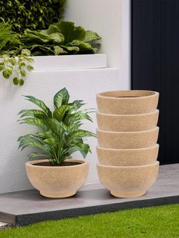 Kuber Industries - Marble Lotus Flower Pot for Home & Garden 18 Inch Sand (Pack of 6)