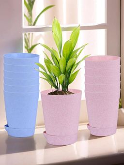 Kuber Industries - Marble Titan Flower Pot for Home & Garden 4 Inch Blue & Pink (Pack of 12)