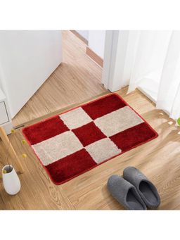 Kuber Industries - New Check Door Mat Door Entrance Mat Red & Cream
