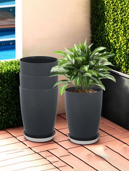Kuber Industries - Plain Tower 14 Inch Flower Pot with Plate for Home & Garden Grey (Pack of 4)