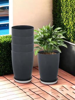 Kuber Industries - Plain Tower 14 Inch Flower Pot with Plate for Home & Garden Grey (Pack of 5)