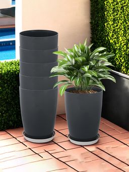 Kuber Industries - Plain Tower 14 Inch Flower Pot with Plate for Home & Garden Grey (Pack of 6)