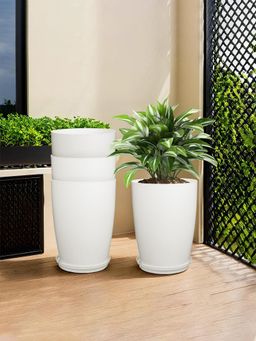 Kuber Industries - Plain Tower 14 Inch Flower Pot with Plate for Home & Garden White (Pack of 4)