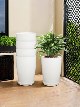 Kuber Industries - Plain Tower 14 Inch Flower Pot with Plate for Home & Garden White (Pack of 5)