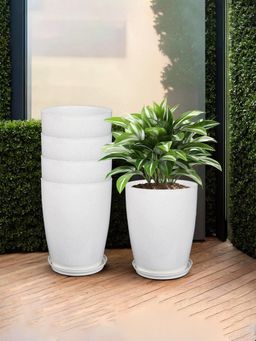 Kuber Industries - Marble Tower 14 Inch Flower Pot with Plate for Home & Garden White (Pack of 5)