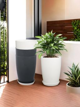Kuber Industries - Plain Tower 14 Inch Flower Pot with Plate for Home Grey & White (Pack of 4)