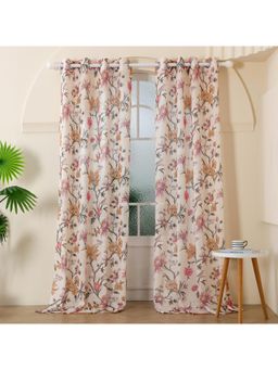Story@Home - Door Polyester Transparent Curtain Cream, pink, Self Design (Pack of 2) (7 feet)