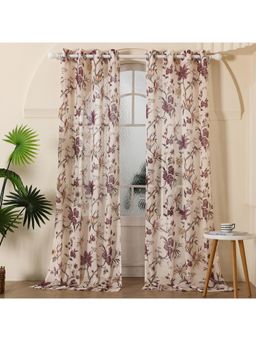 Story@Home - Door Polyester Transparent Curtain Cream, Purple, Self Design (Pack of 2) (7 feet)