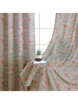 Story@Home - Door Polyester Transparent Curtain Beige, Pink, Printed (Pack of 2) (7 feet)
