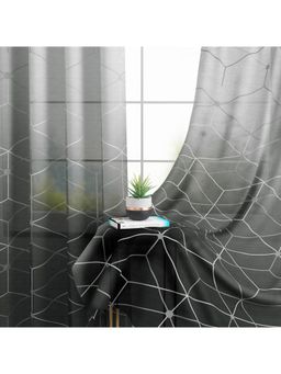 Story@Home - Door Polyester Transparent Curtain Black, Grey, Printed (Pack of 2) (7 feet)