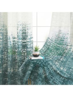Story@Home - Door Polyester Transparent Curtain Teal, Ivory, Printed (Pack of 2) (7 feet)