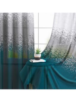 Story@Home - Door Polyester Transparent Curtain Teal, White, Printed (Pack of 2) (7 feet)