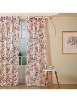 Story@Home - Door Polyester Transparent Curtain Single Curtain Cream,pink, Self Design (7 feet)