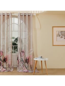 Story@Home - Door Polyester Transparent Curtain Single Curtain Grey,Pink, Self Design (7 feet)