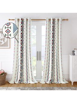 Story@Home - Door Cotton Room Darkening Curtain White, Grey, Printed (Pack of 2) (7 feet)