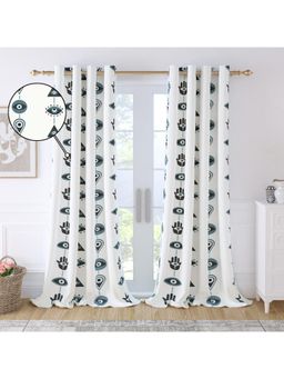 Story@Home - Door Cotton Room Darkening Curtain Grey, Printed (Pack of 2) (7 feet)