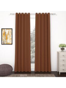 Story@Home - Door Polyester, Silk Blackout Curtain Brown, Solid (Pack of 2) (7 feet)