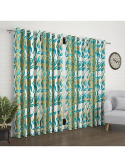 Story@Home - Door Polyester Semi Transparent Curtain Pack Of 4 Turqouise, Printed (Pack of 2) (7 feet)