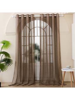 Story@Home - Door Polyester Semi Transparent Curtain Camel, Solid (Pack of 2) (7 feet)