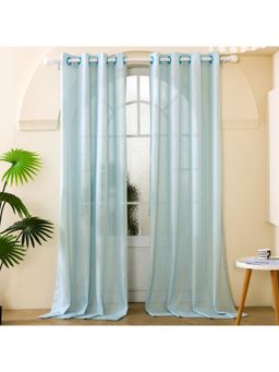 Story@Home - Door Polyester Semi Transparent Curtain Sky Blue, Solid (Pack of 2) (7 feet)