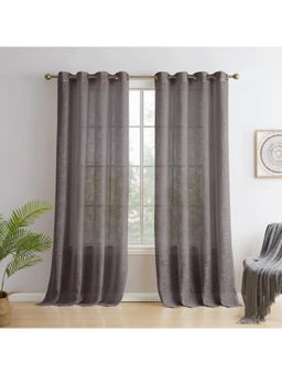 Story@Home - Door Polyester Semi Transparent Curtain Brown, Printed (Pack of 2) (7 feet)