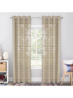 Story@Home - Door Polyester Semi Transparent Curtain Light Brown, Printed (Pack of 2) (7 feet)