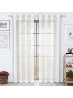 Story@Home - 275 cm Door Polyester Semi Transparent Curtain Light White, Printed (Pack of 2) (7 feet)
