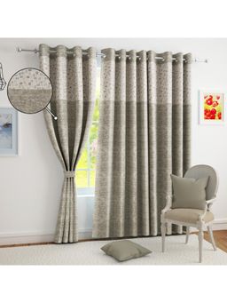 Story@Home - Door Polyester Room Darkening Curtain Beige, Printed (Pack of 2) (7 feet)