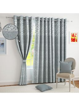 Story@Home - Door Polyester Room Darkening Curtain Blue,Grey, Printed (Pack of 2) (7 feet)