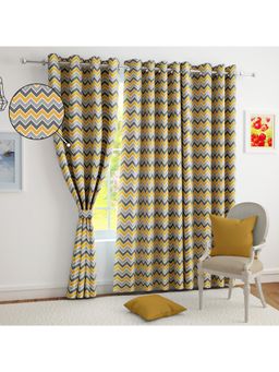 Story@Home - Door Polyester Room Darkening Curtain Yellow & Grey, Printed (Pack of 2) (7 feet)