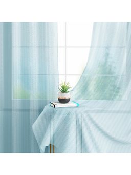 Story@Home - Long Door Polyester Transparent Curtain Blue, Self Design (Pack of 2) (8 feet)