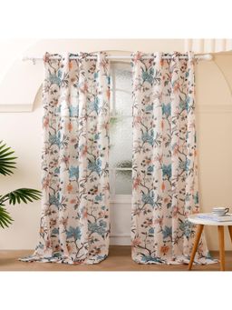 Story@Home - Long Door Polyester Transparent Curtain Cream, Light Blue (Pack of 2) (8 feet)